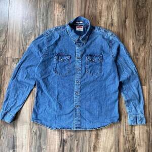 Wrangler Men's Blue Indigo Denim Pearl Snap Cowboy Rodeo Shirt XL